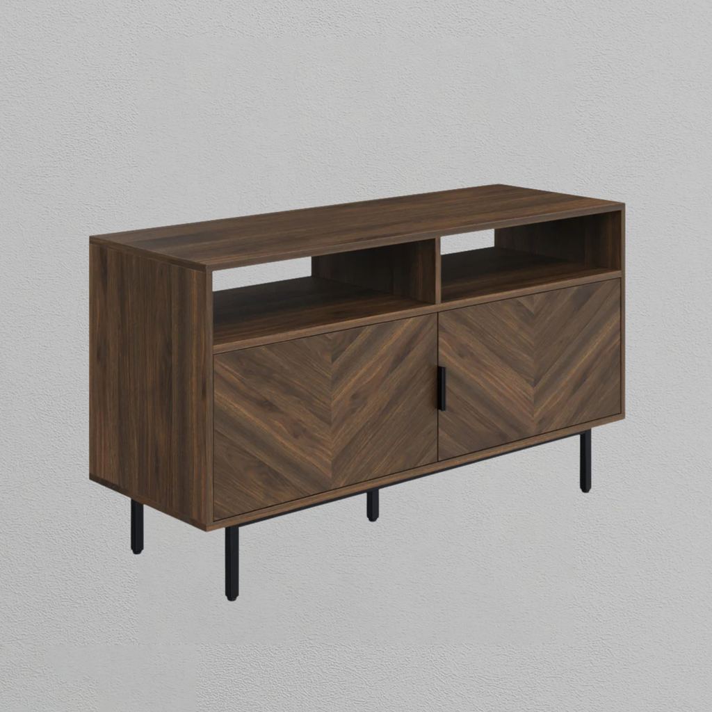 Wood Herringbone TV Cabinet Walnut