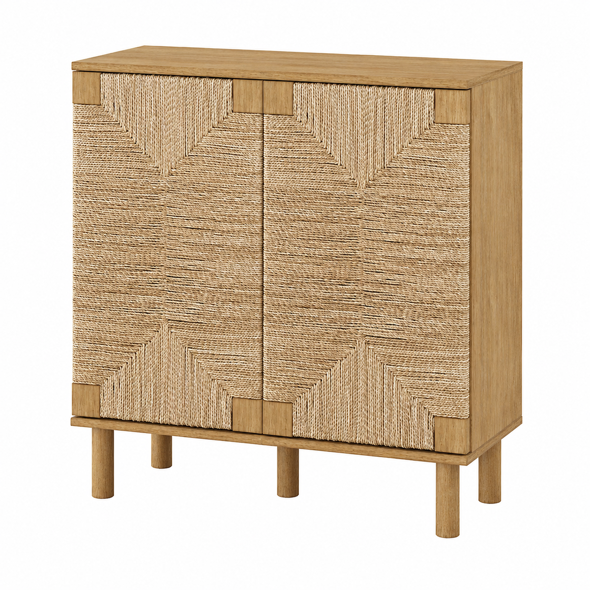 Seagrass Wood Storage Cabinet - Brushed Light Brown & Seagrass
