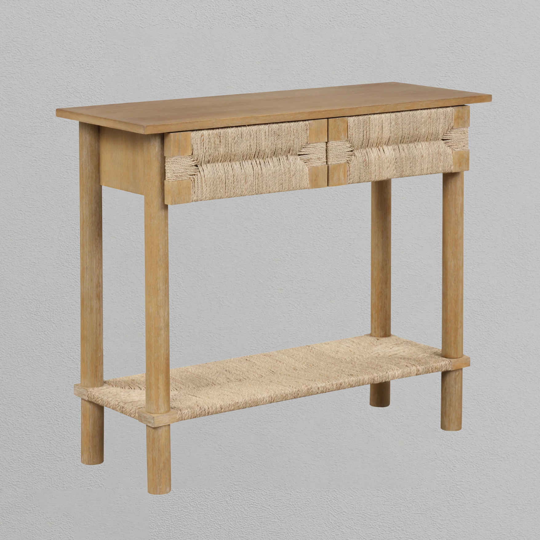 Boho Seagrass & Wood Console Table