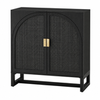 Rattan Arched Storage Cabinet - Black Oak & Black Rattan