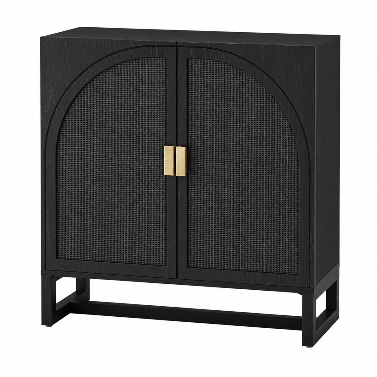 Rattan Arched Storage Cabinet - Black Oak & Black Rattan