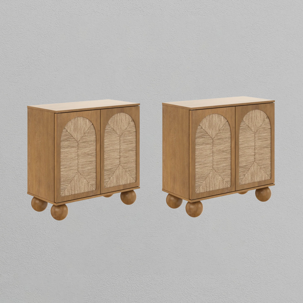 Seagrass Arched TV Console Credenza Light Brown (Set of 2)