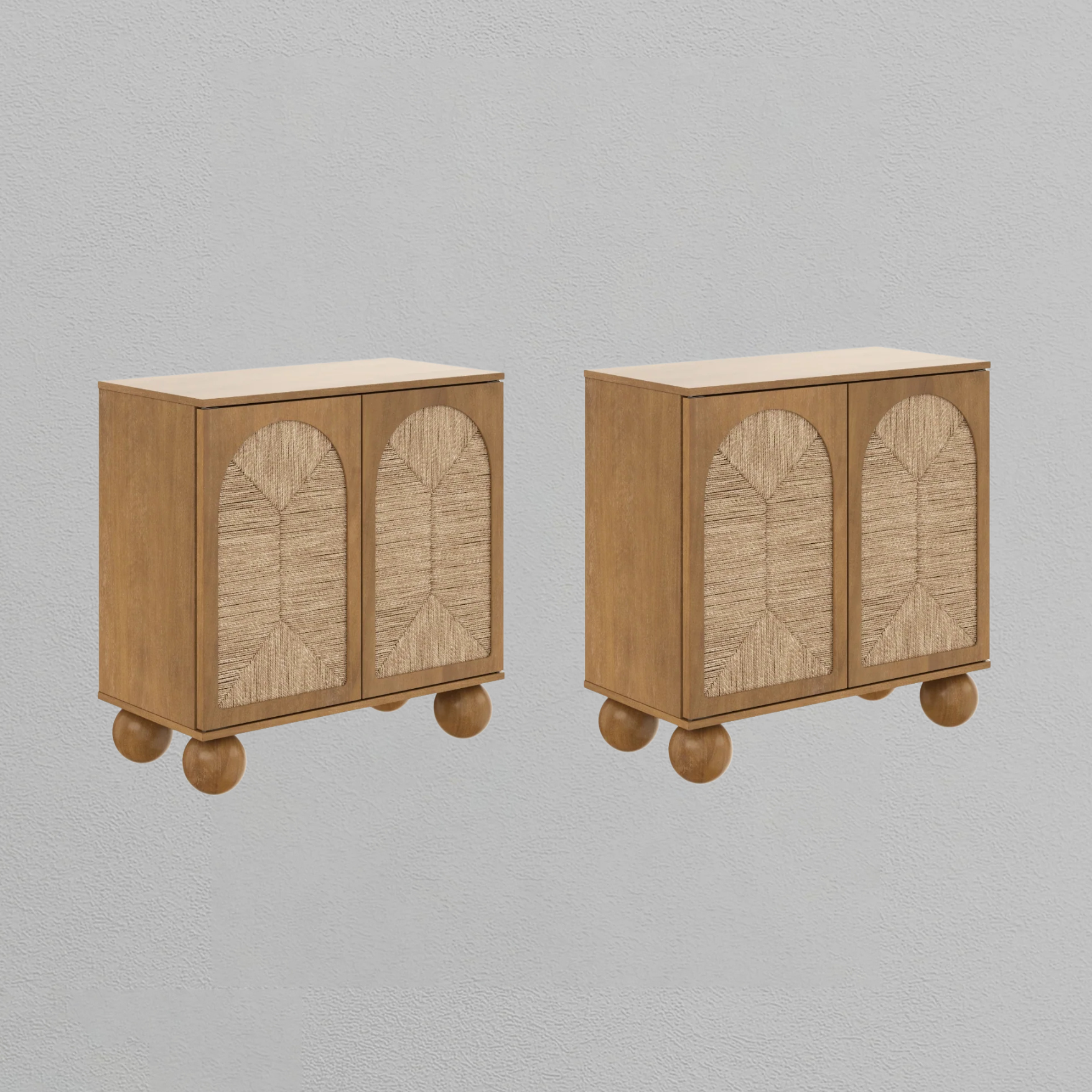 Seagrass Arched TV Console Credenza Light Brown (Set of 2)