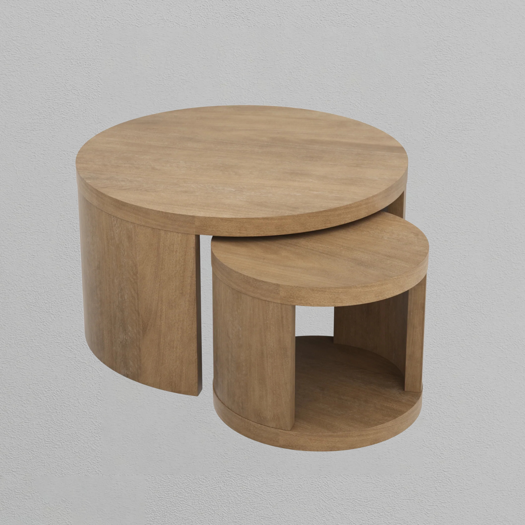 Round Wood Nesting Coffee Table Set Light Brown