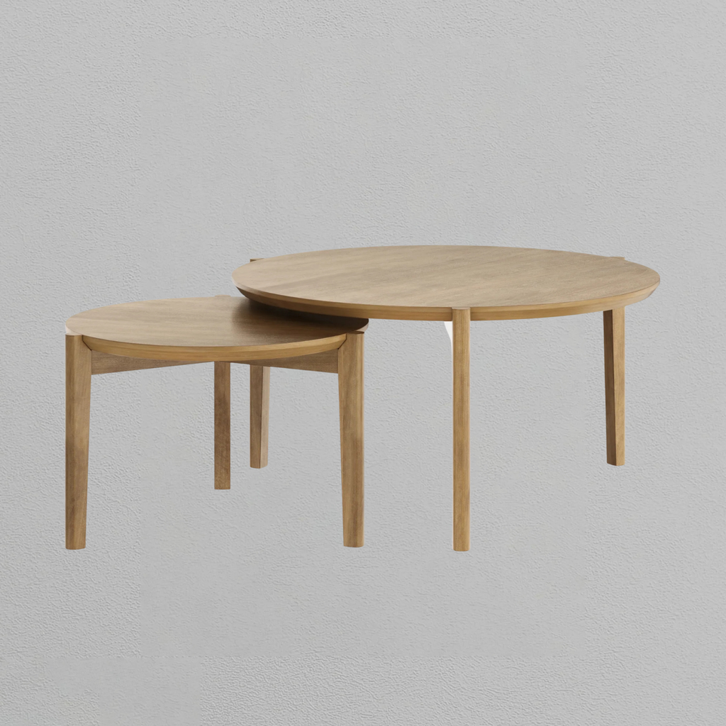 Mid-Century Round Nesting Coffee Table Set Light Brown