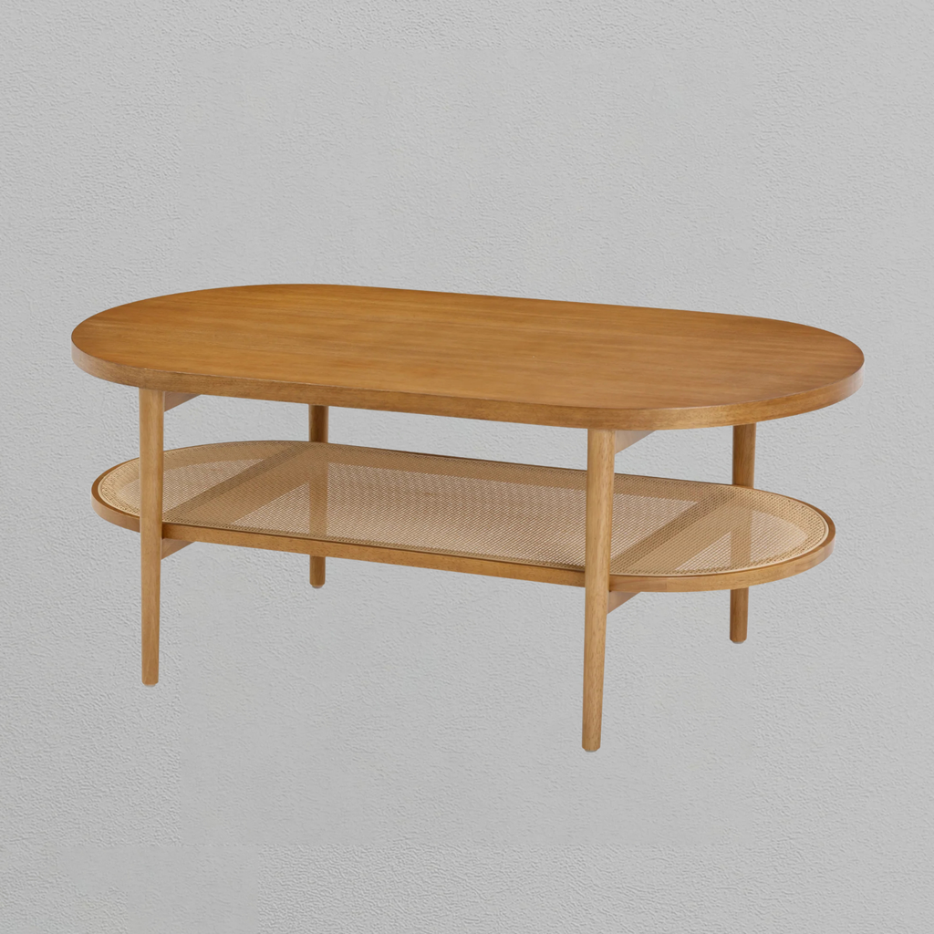 Wood & Rattan Oval Coffee Table Honey Brown