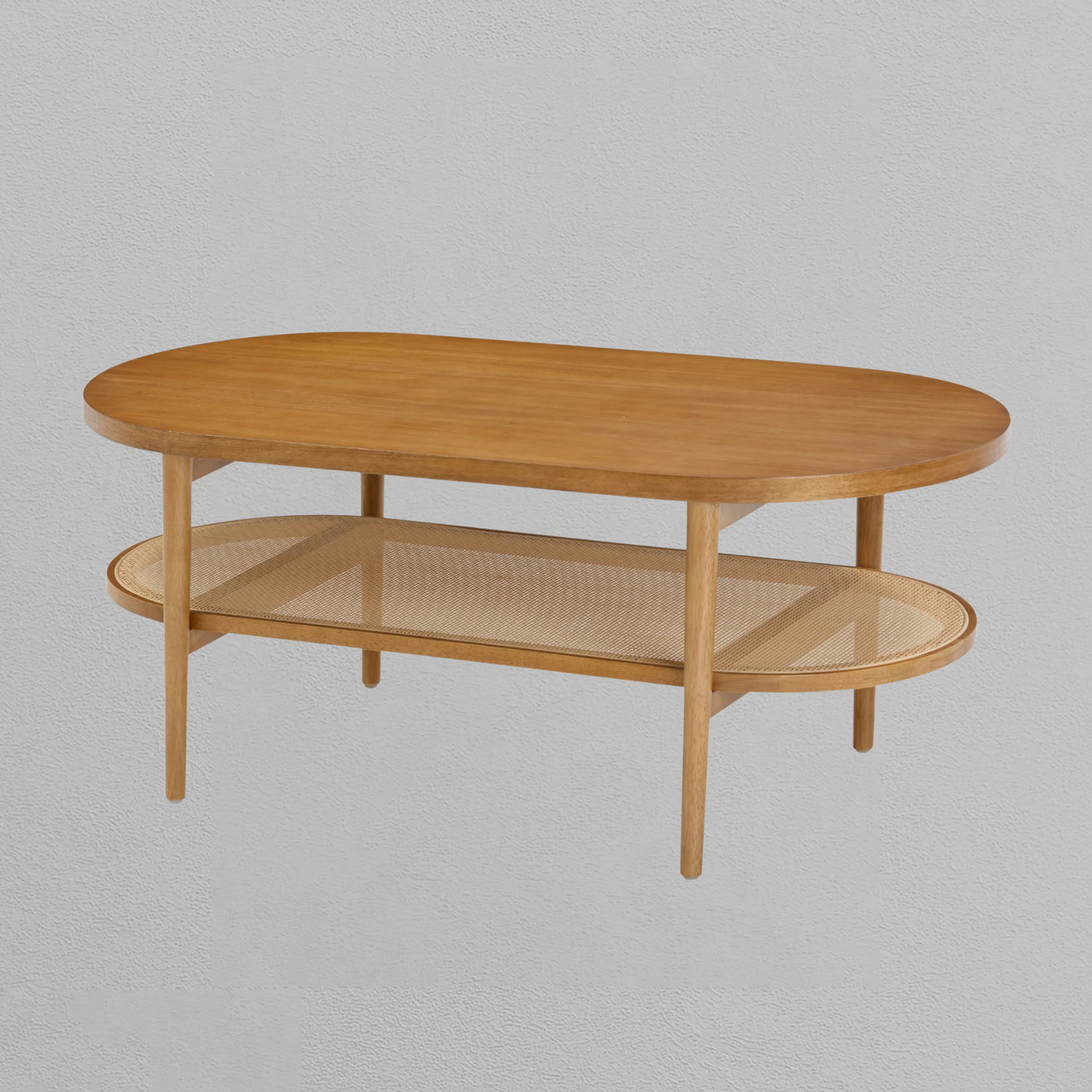 Wood & Rattan Oval Coffee Table Honey Brown