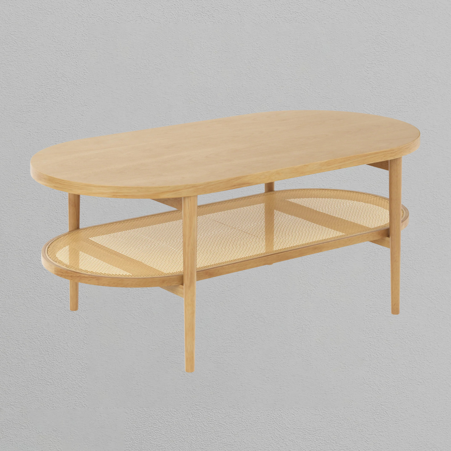 Wood & Rattan Oval Coffee Table Warm Pine