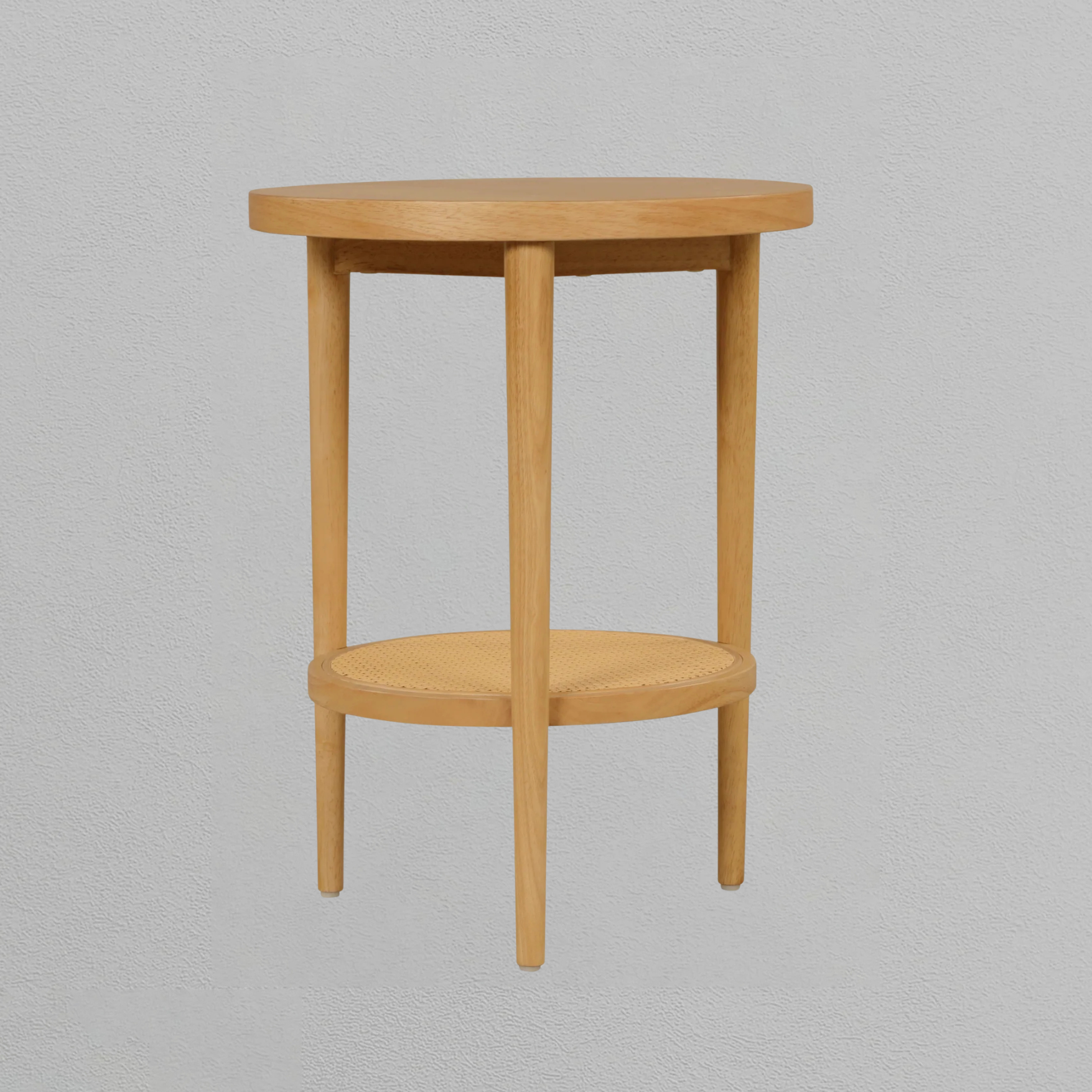 Wood & Rattan Round End Table Warm Pine