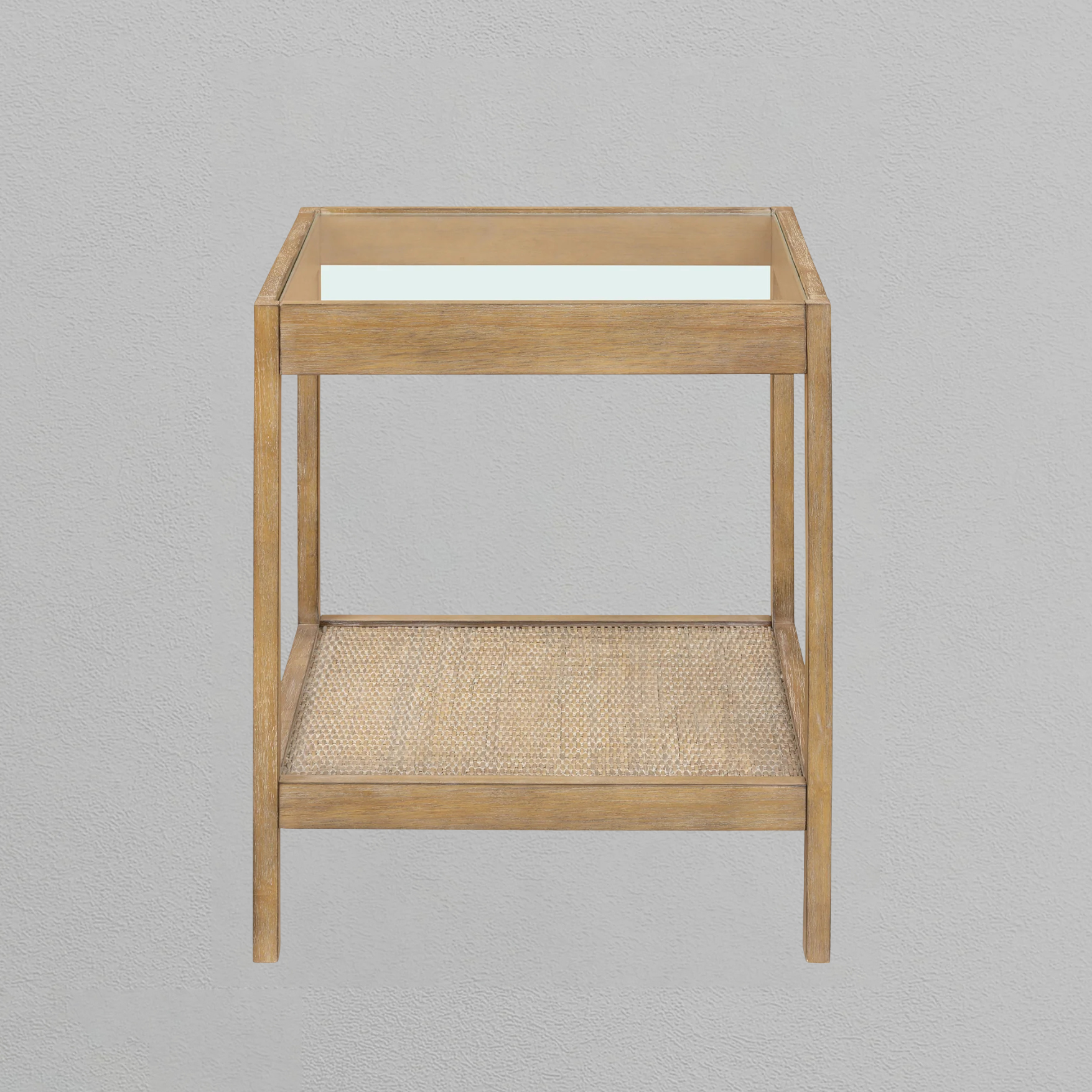 Solid Wood, Rattan & Glass Top End Table