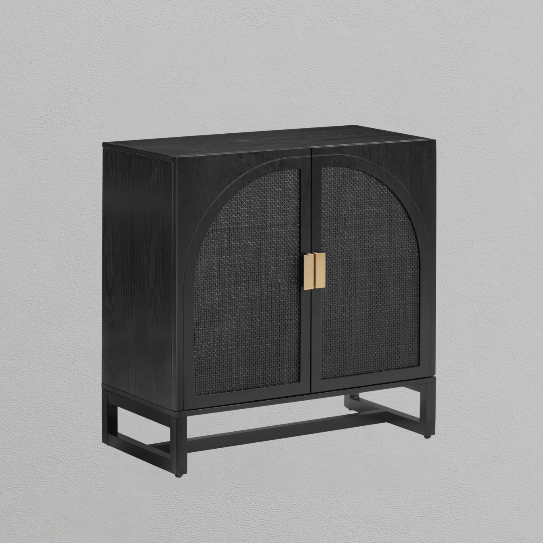 Arched Wooden 2-Door Storage Cabinet Black Rattan