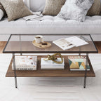 Glass Walnut Modern Coffee Table - Walnut & Matte Black