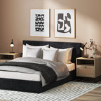 Rattan Wood Oak Nightstand - Light Oak & Rattan & Matte Black