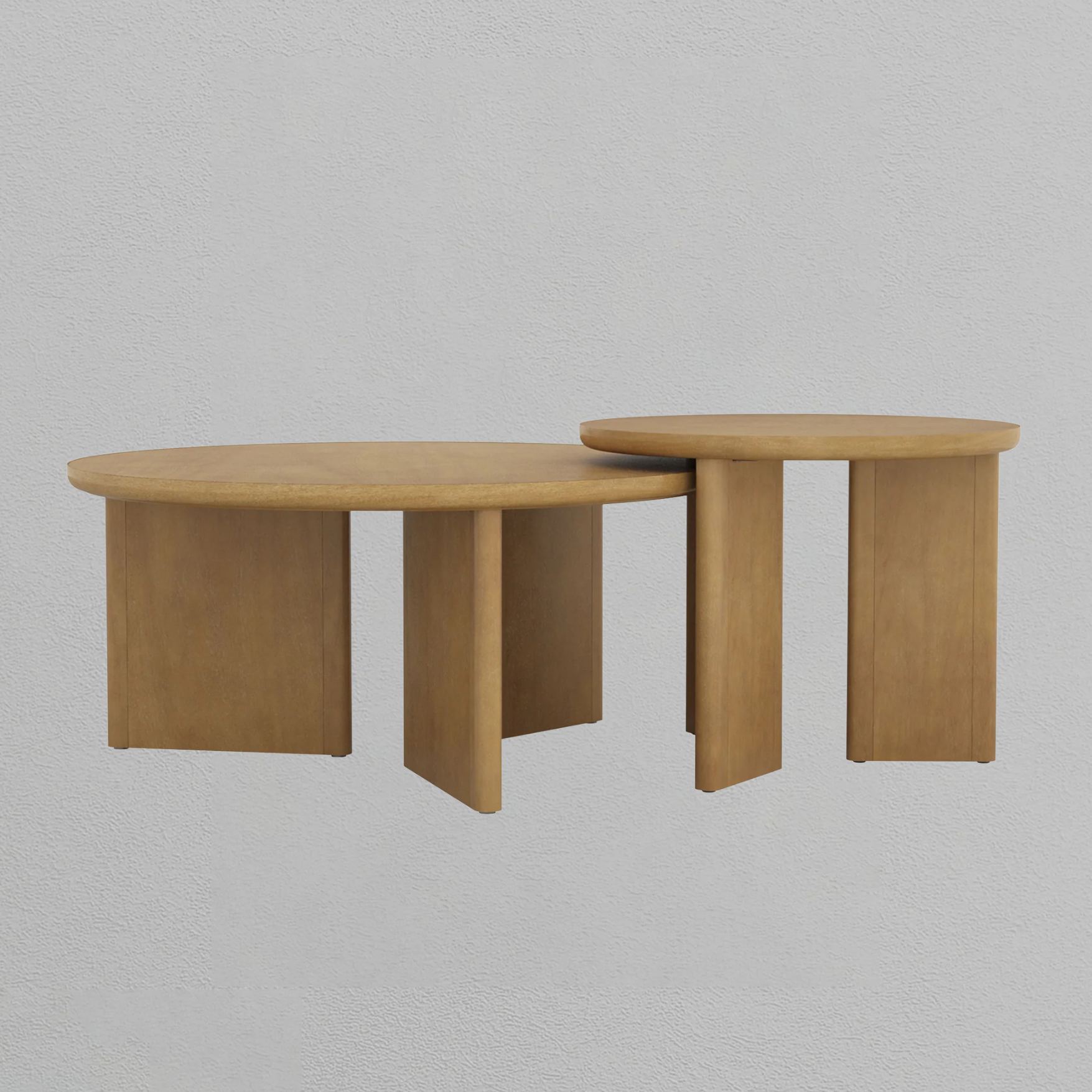 Mid-Century Modern Wood Nesting Coffee Table Set Light Brown