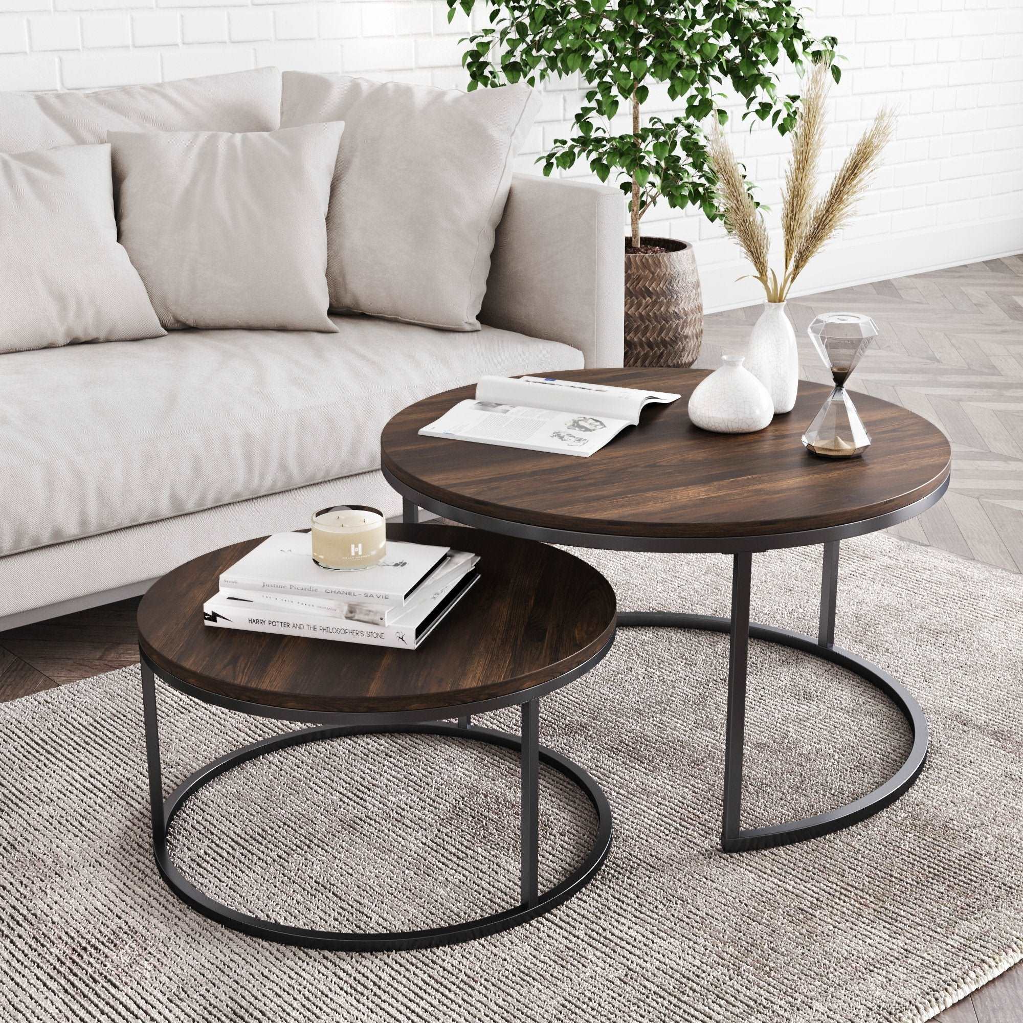 Round Nesting Coffee Table Set Nutmeg