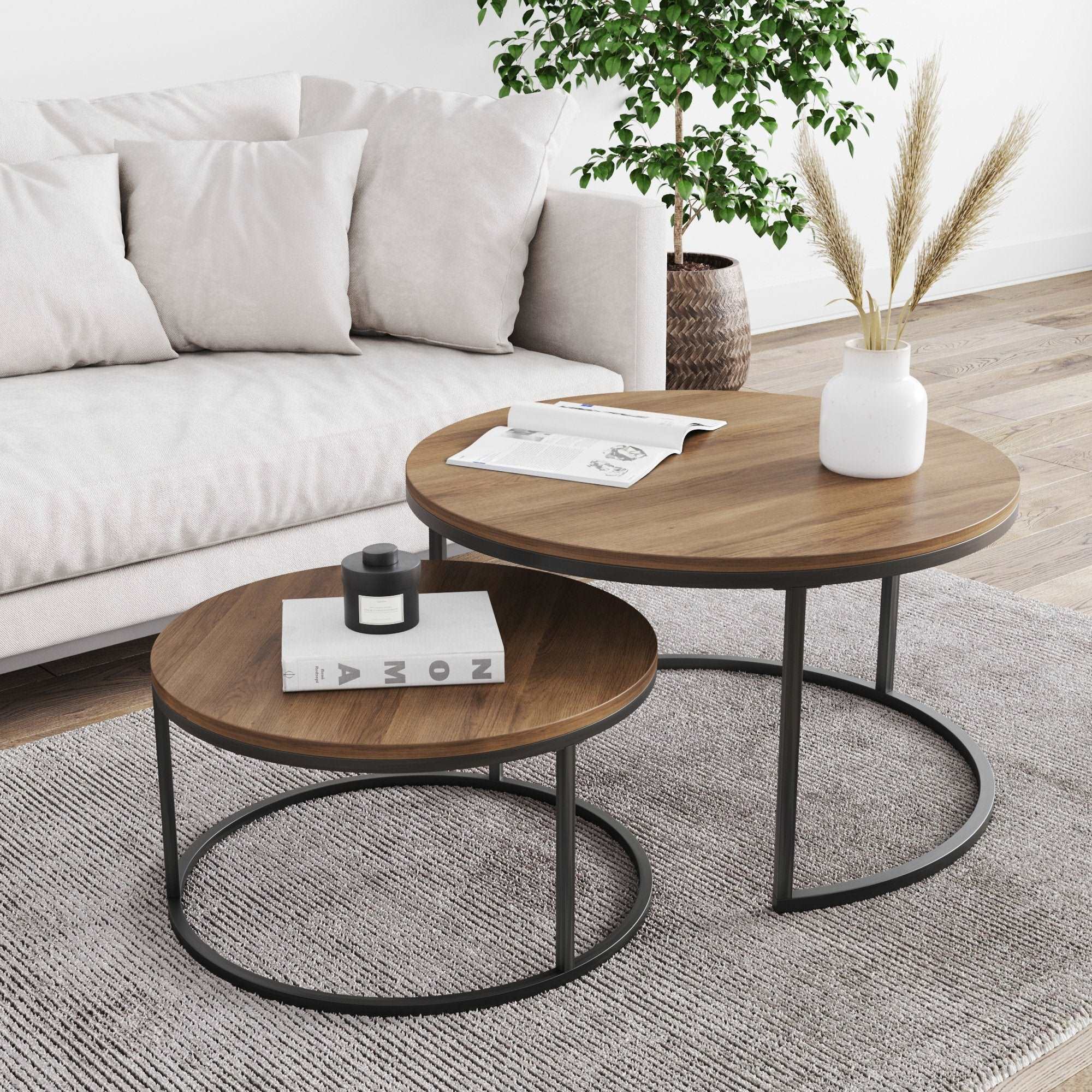 Round Nesting Coffee Table Set Nutmeg