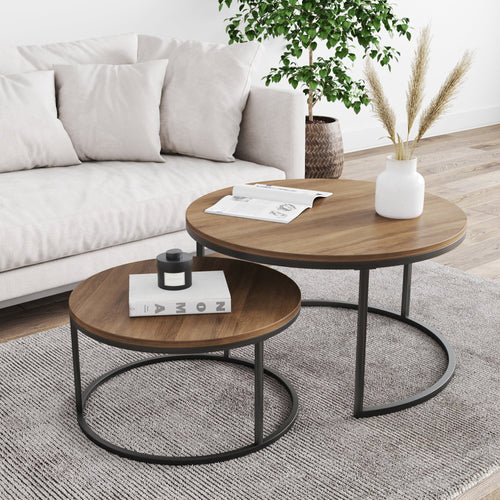 Oak Round Coffee Table - Reclaimed Oak & Gunmetal