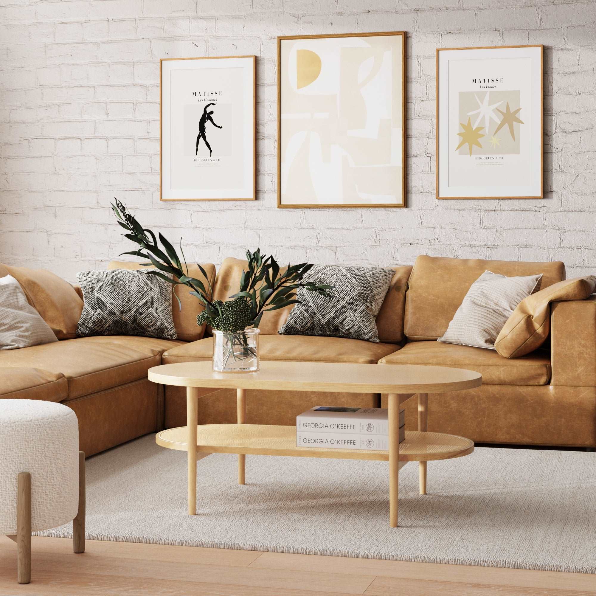 Wood & Rattan Oval Coffee Table Warm Pine