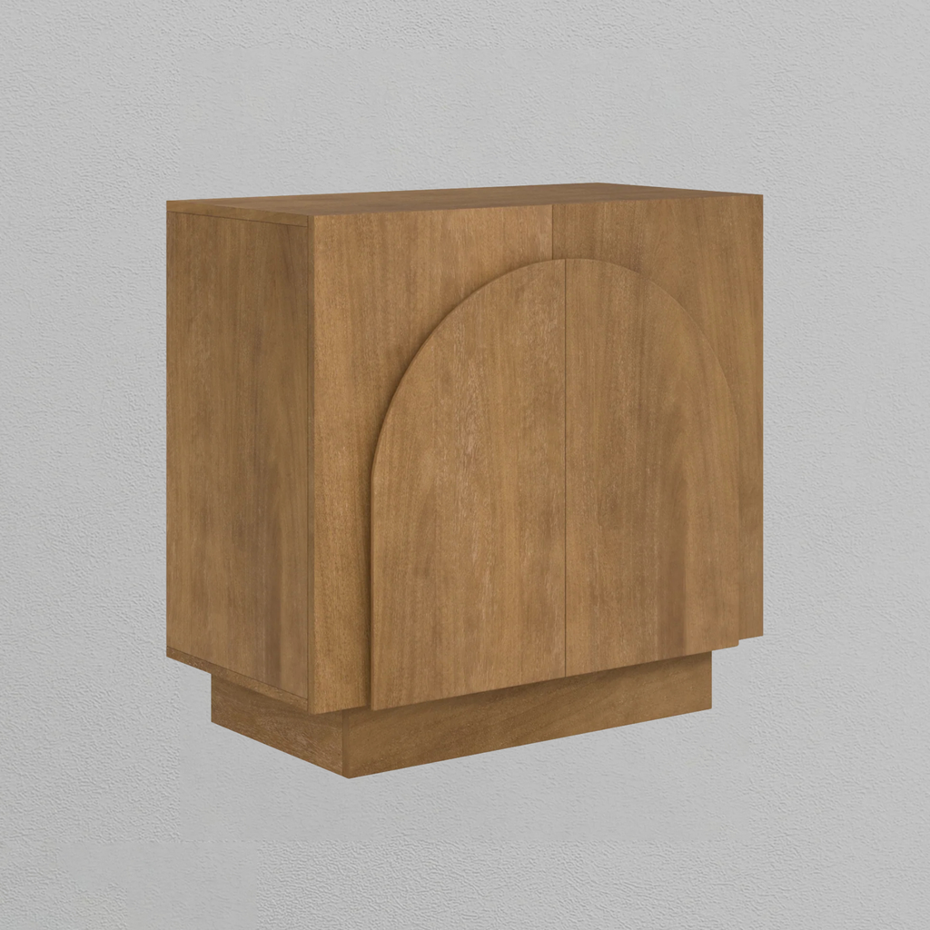 Wood Mid-Century Arched Storage Cabinet Light Brown