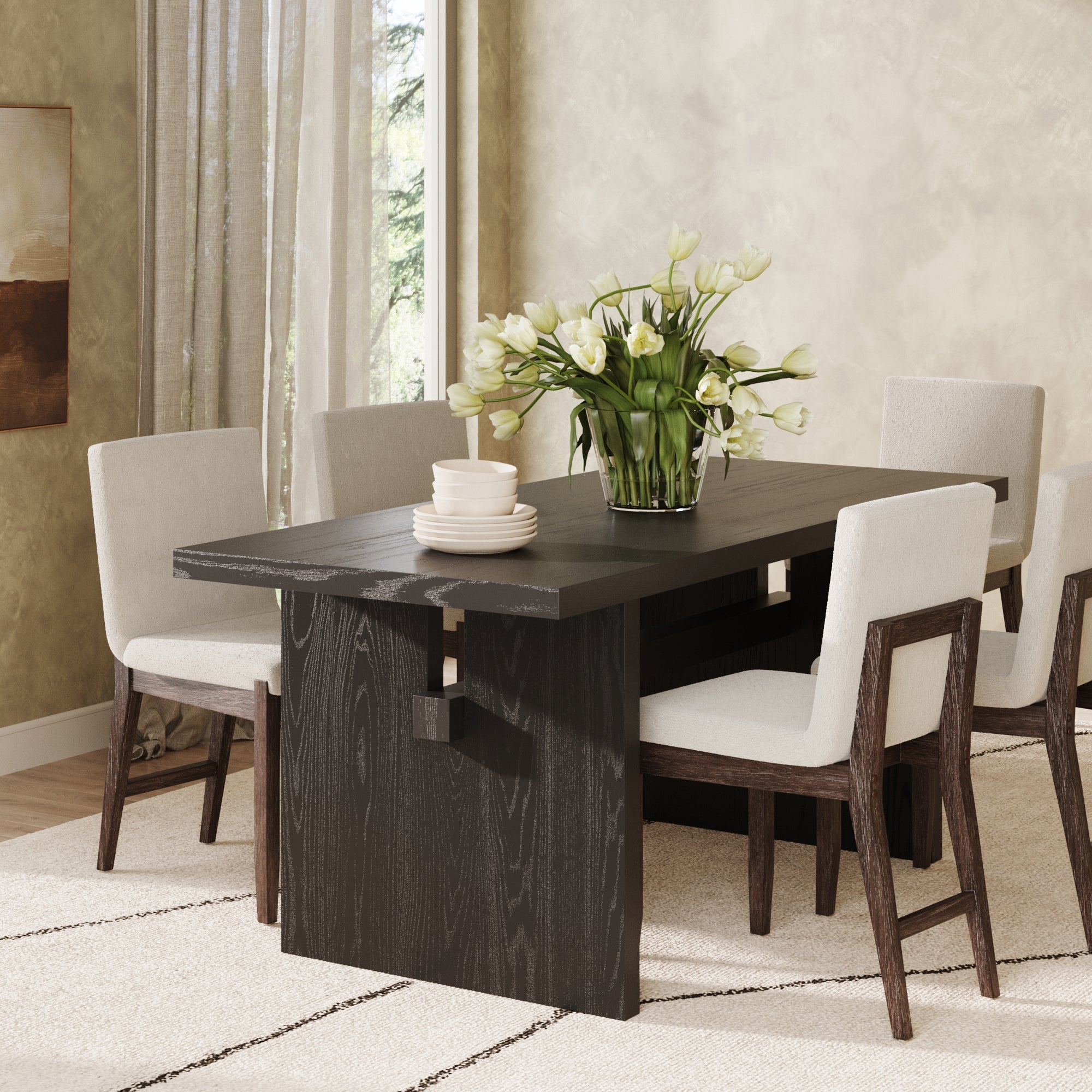 Wood Modern Farmhouse Dining Table Black Oak