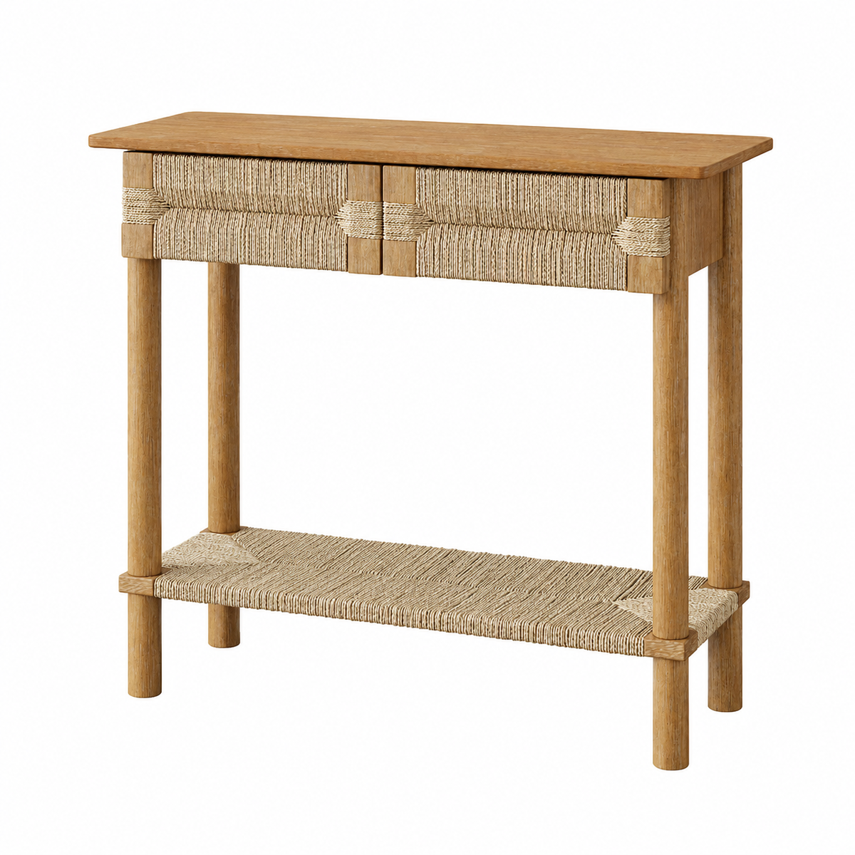 Seagrass Wood Boho Coffee Table - Brushed Light Brown & Seagrass