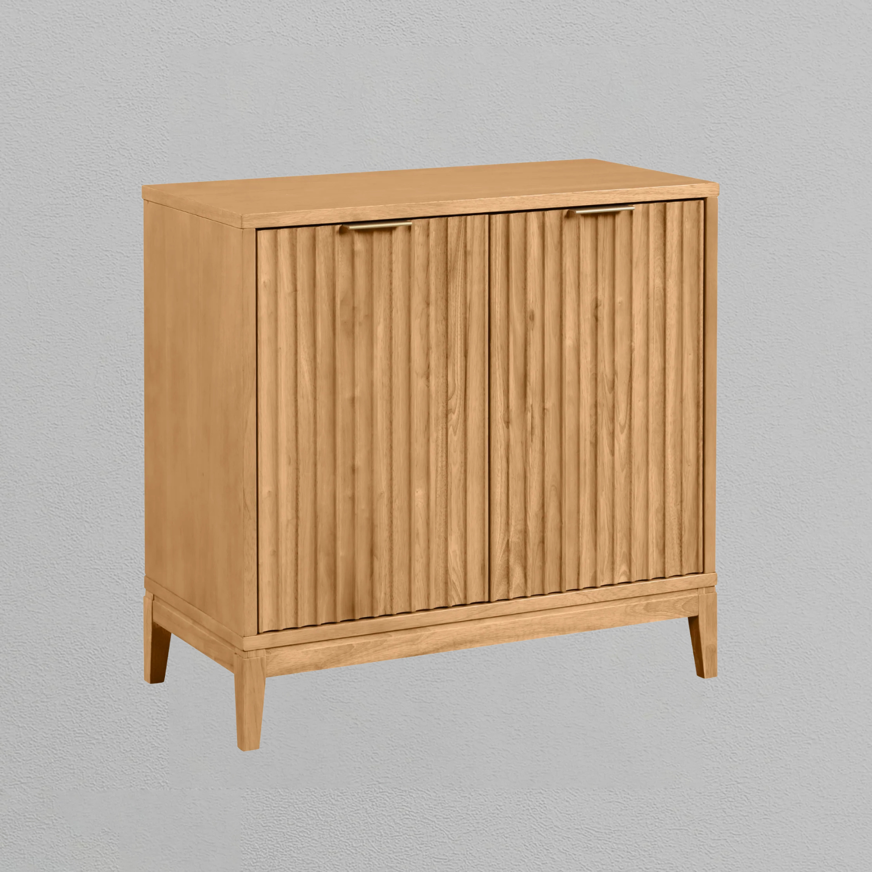 Mid-Century Fluted TV Console Credenza Warm Pine (Set of 2)