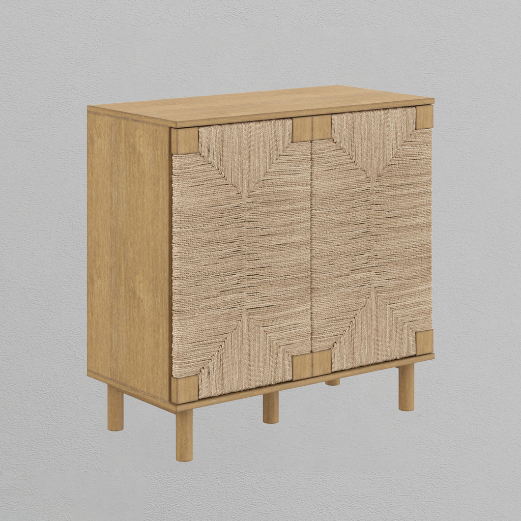 Wood & Seagrass Storage Cabinet Brown