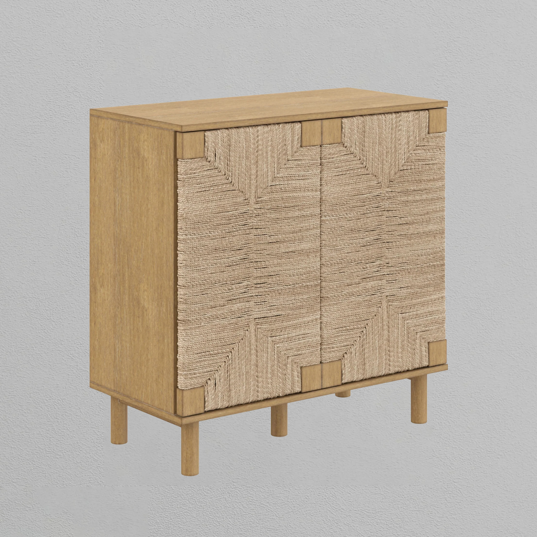 Wood & Seagrass Storage Cabinet Brown