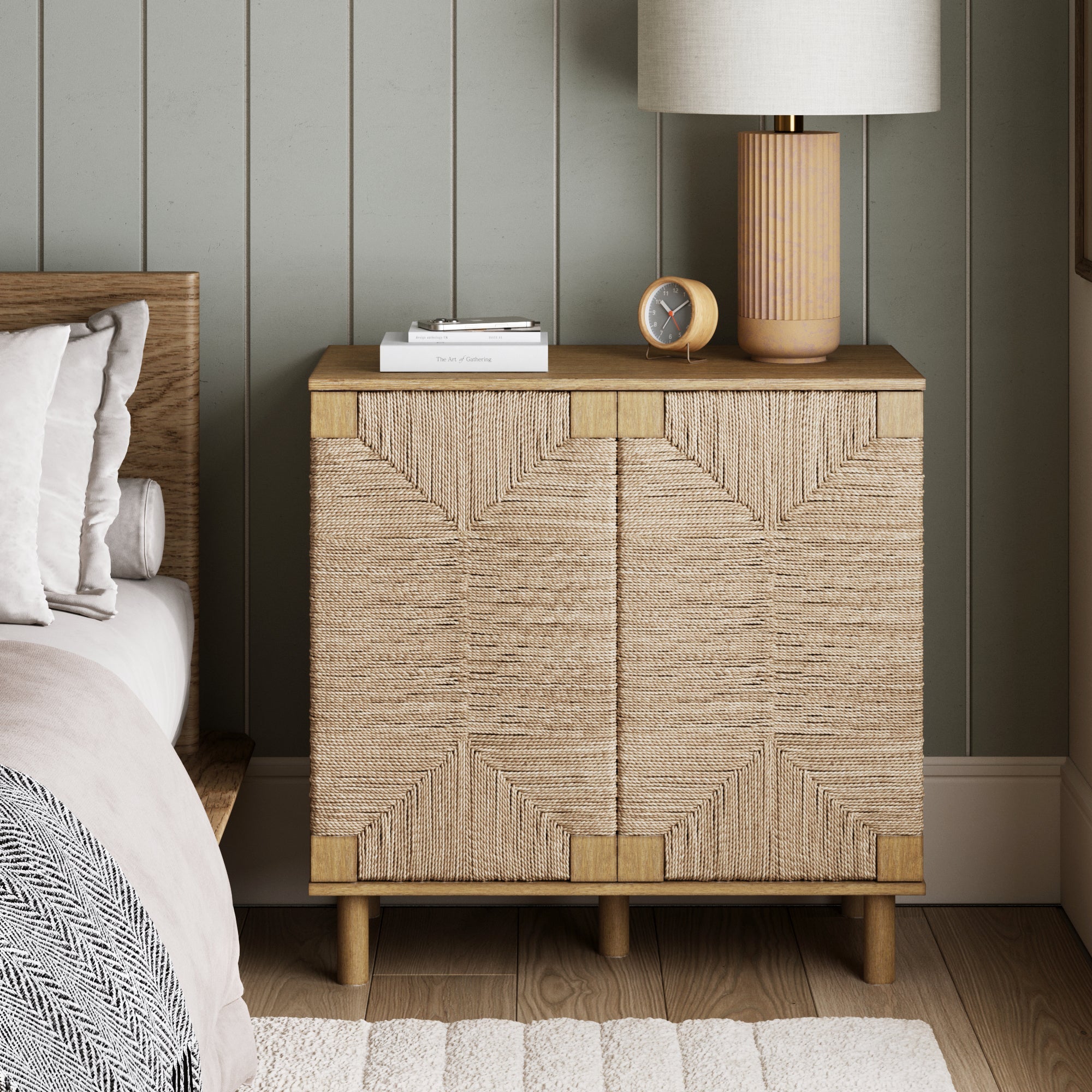 Wood & Seagrass Storage Cabinet Brown