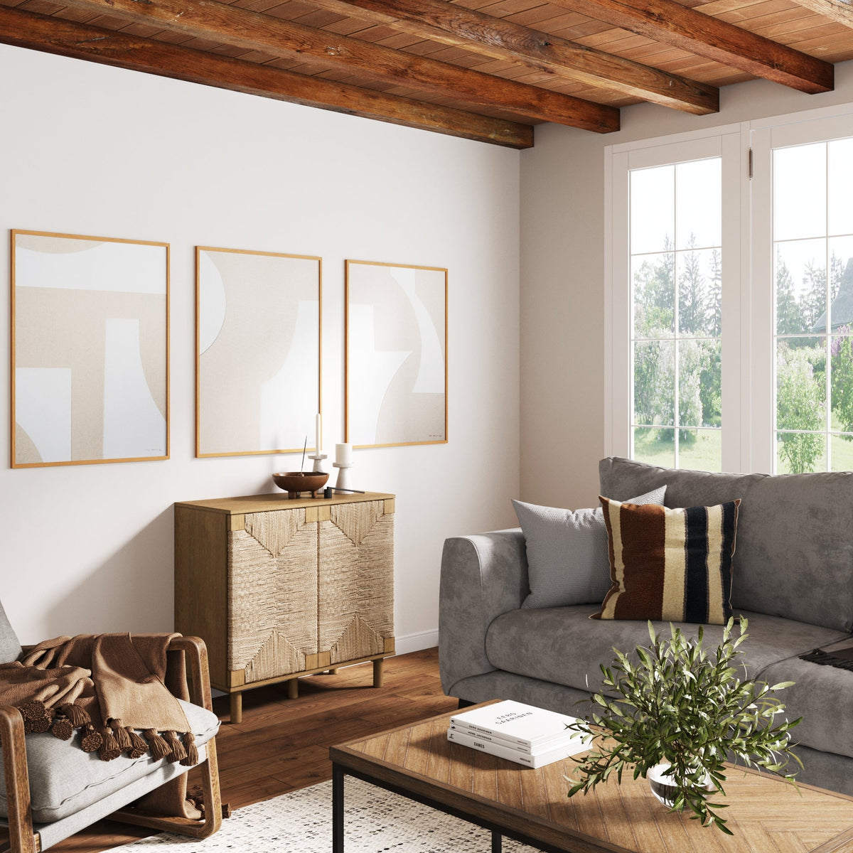 Seagrass Wood Storage Cabinet - Brushed Light Brown & Seagrass