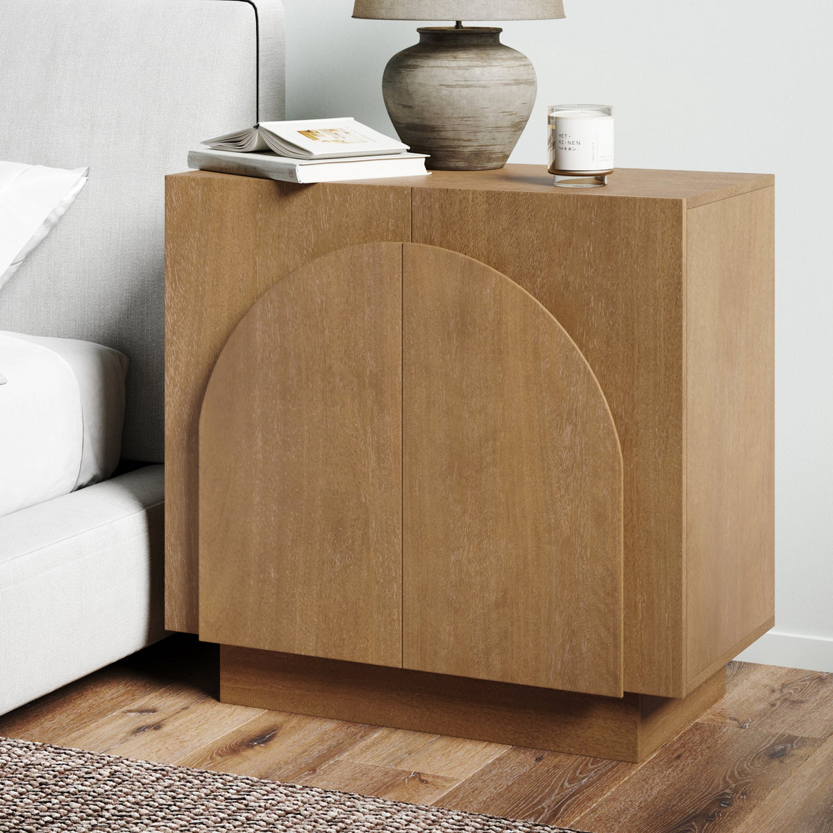 Wood Arched Storage Cabinet - Light Brown