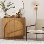 Wood Mid-Century Arched Storage Cabinet Light Brown