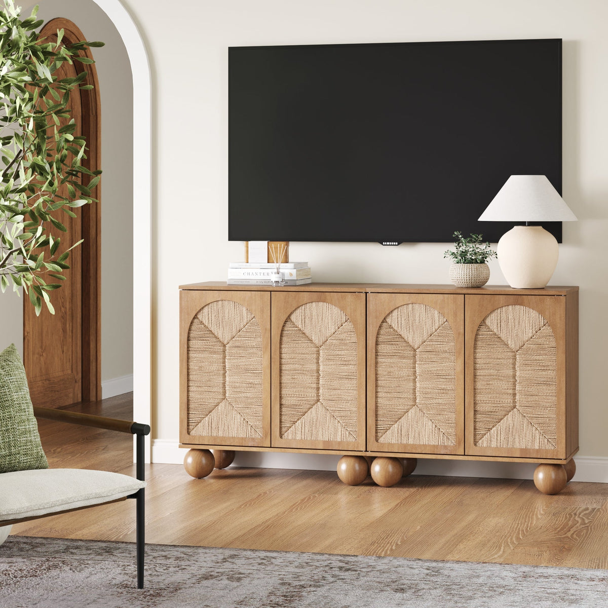 Seagrass Arched TV Cabinet - Light Brown
