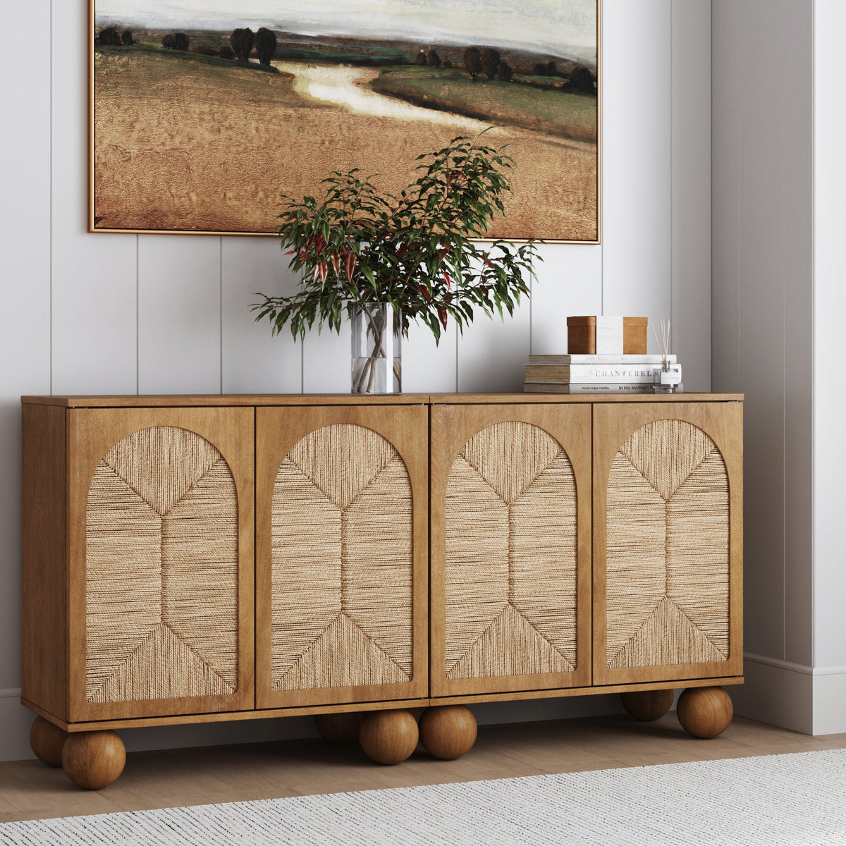Seagrass Arched TV Cabinet - Light Brown
