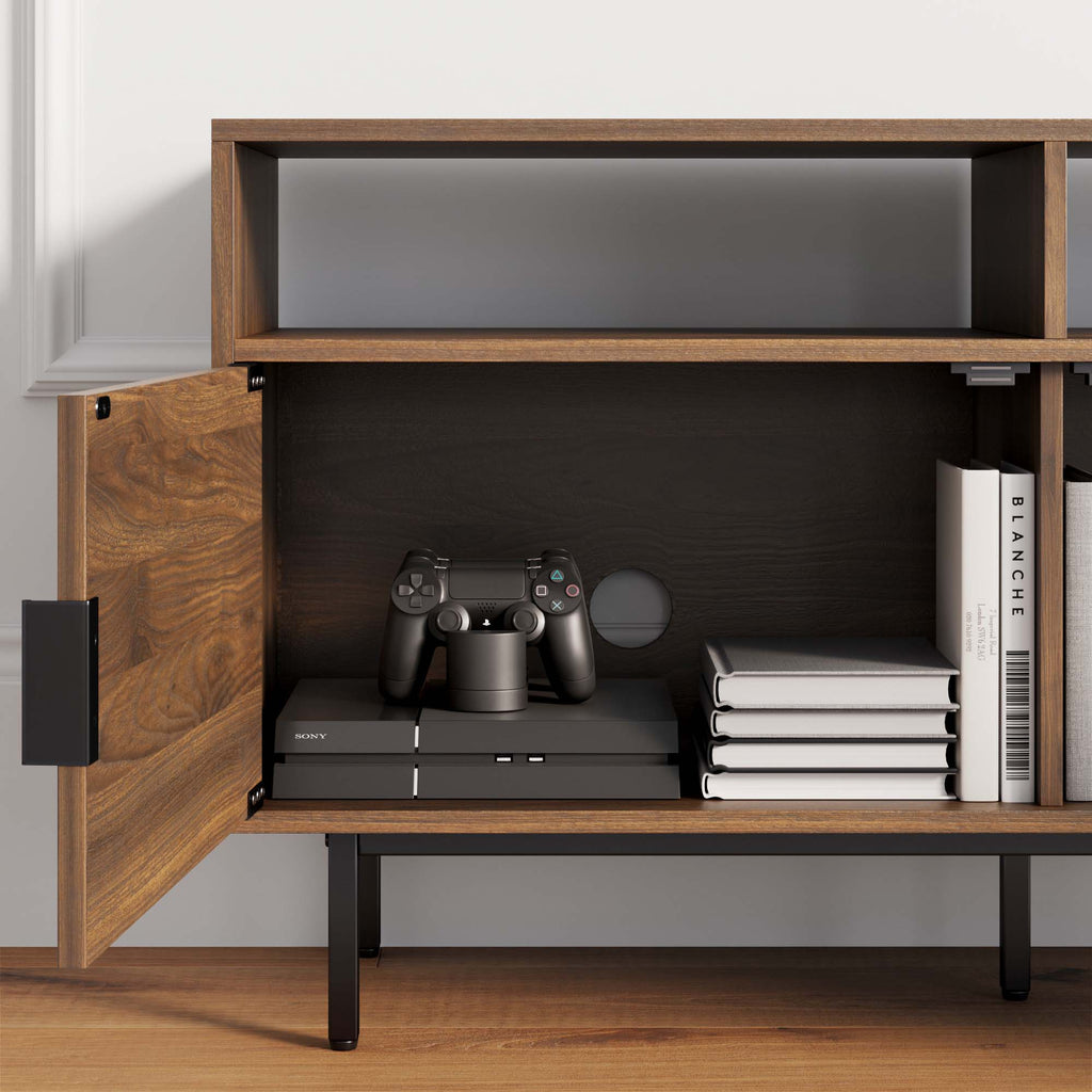 Wood Walnut TV Cabinet - Walnut & Matte Black