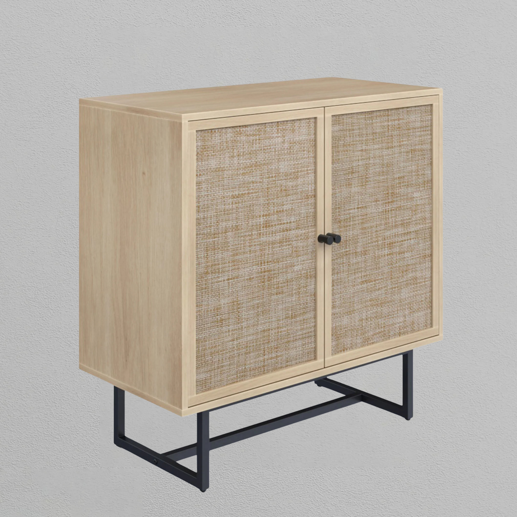 Rattan TV Console Credenza Oak (Set of 3)