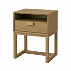 Wood Farmhouse Modern Nightstand - Brushed Light Brown & Gold