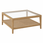 Rattan Glass Wood Coffee Table - Light Brown & Rattan