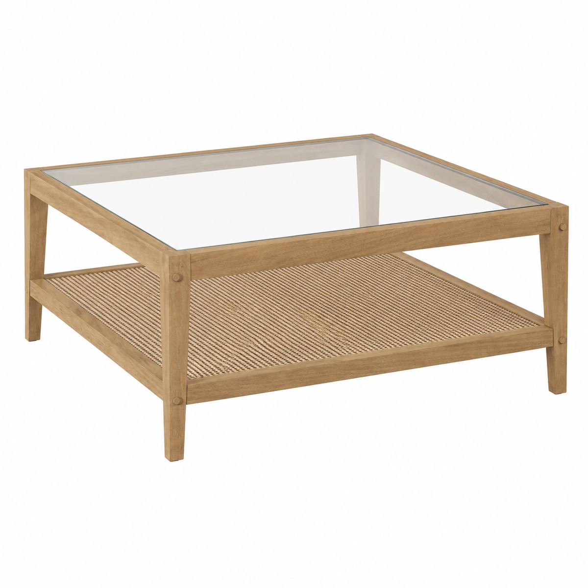 Rattan Glass Wood Coffee Table - Light Brown & Rattan