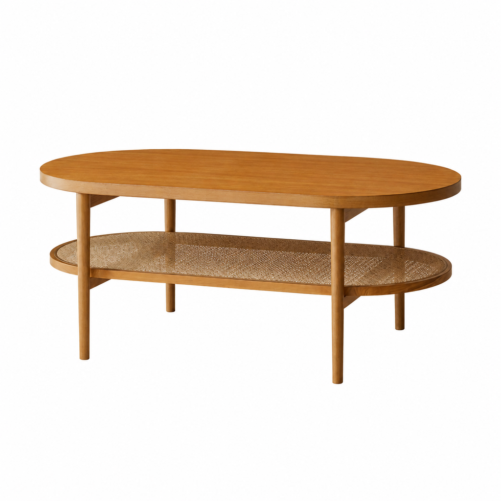 Rattan Wood Coffee Table - Honey Brown & Synthetic Rattan