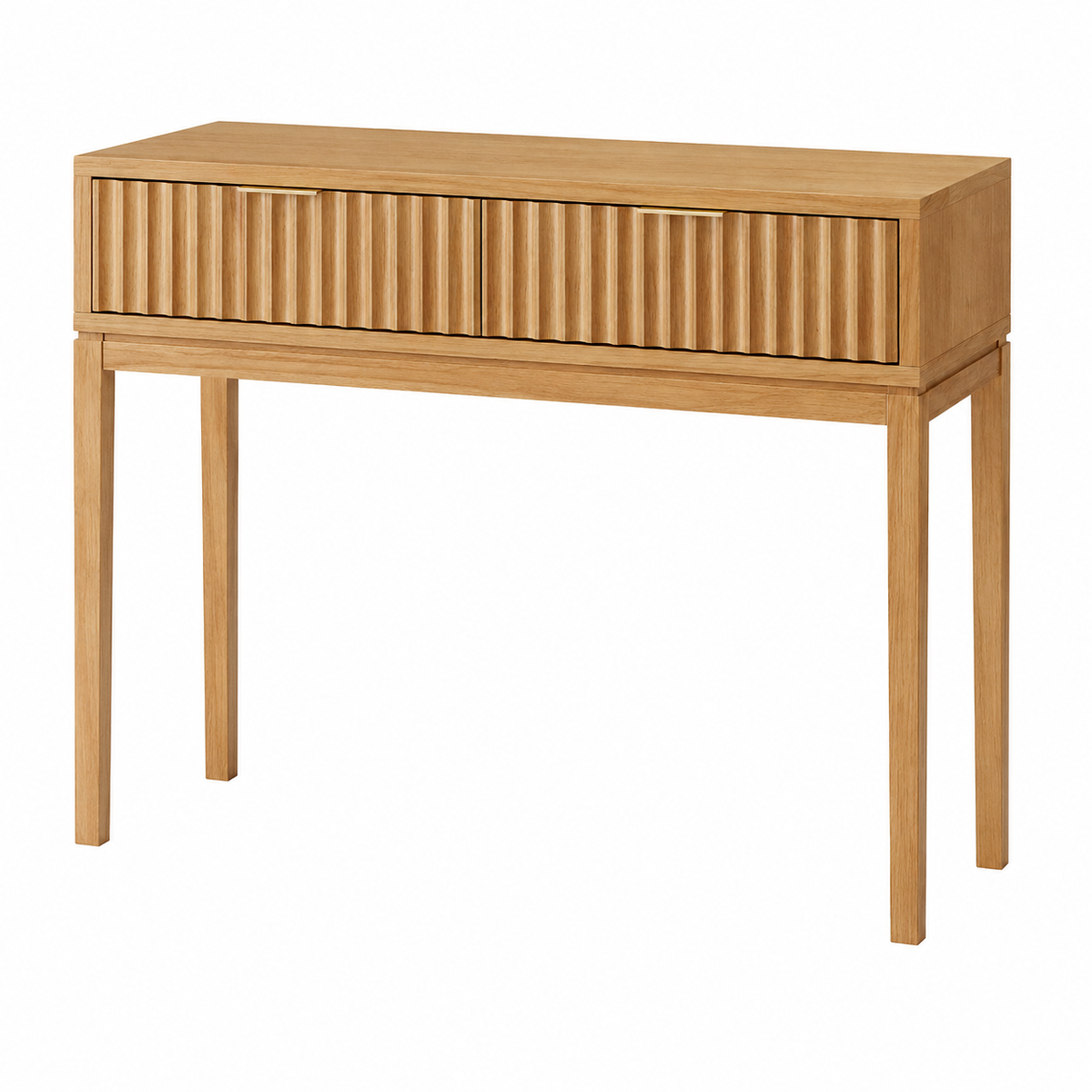 Fluted Console Table - Warm Pine & Gold