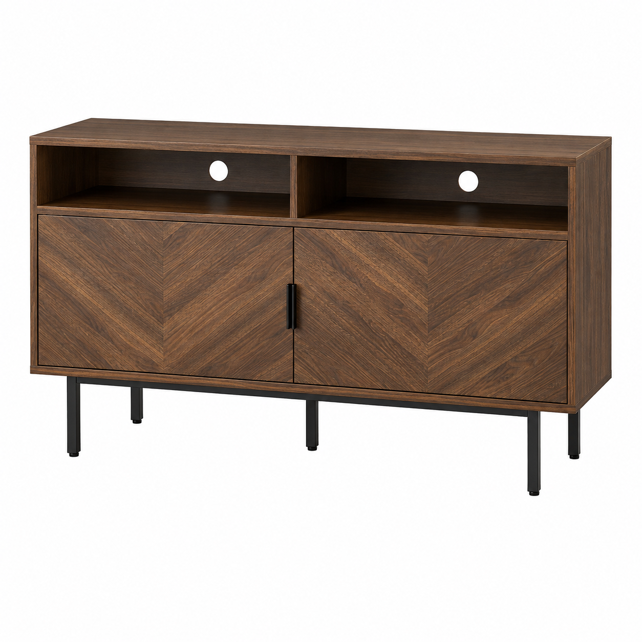 Wood Walnut TV Cabinet - Walnut & Matte Black