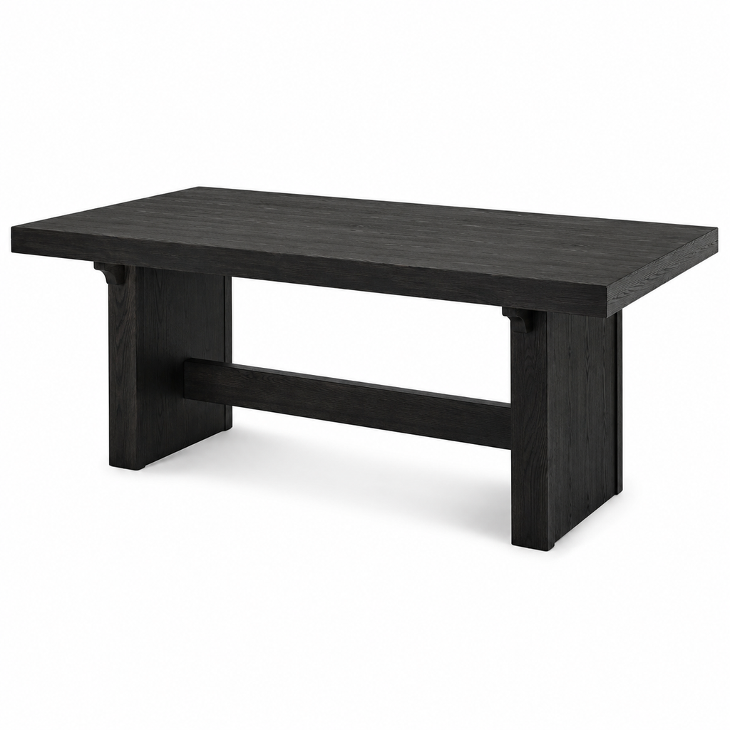 Wood Oak Farmhouse Modern Dining Table - Black Oak