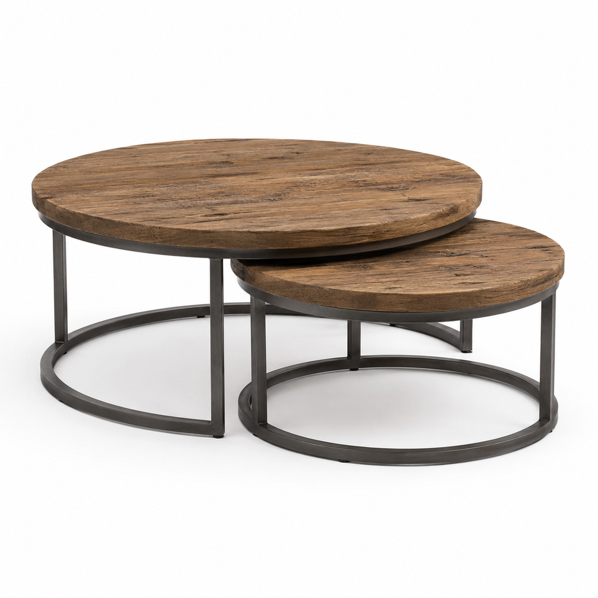 Oak Round Coffee Table - Reclaimed Oak & Gunmetal